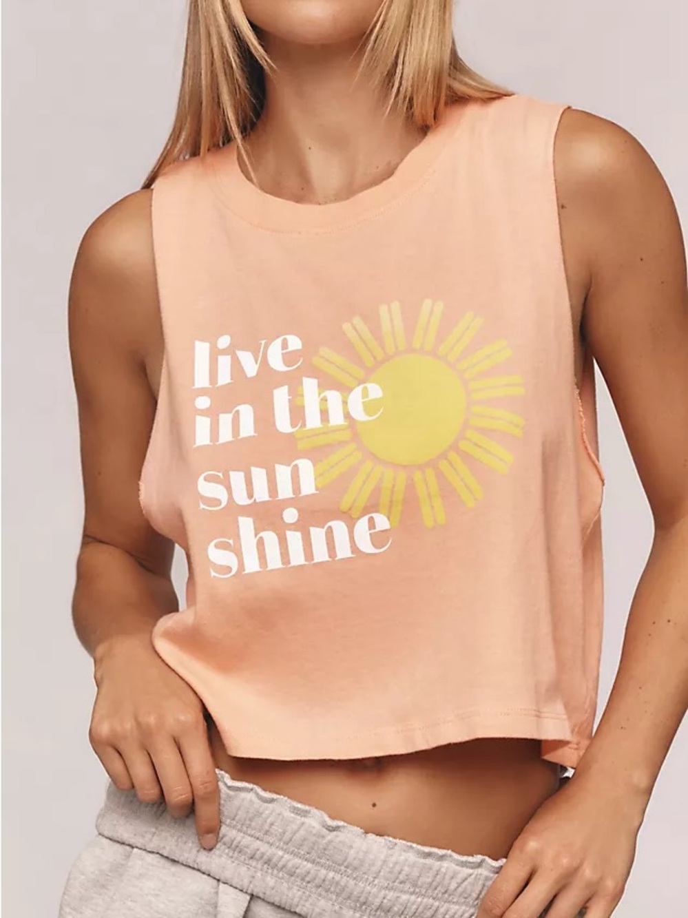Spiritual Gangster Live in the Sunshine Graphic Muscle Tank Top Peach Orange XL